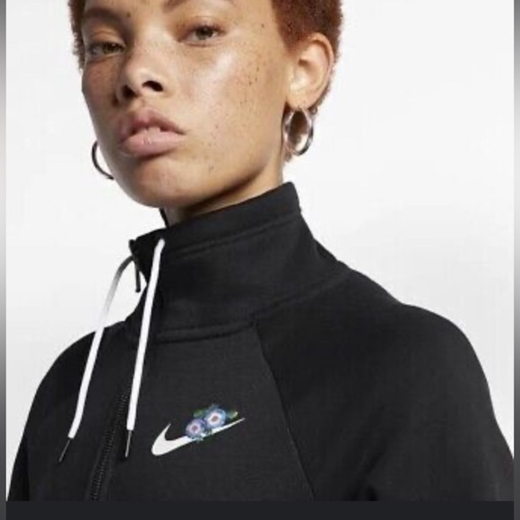 Nike Sportswear Half-Zip Floral Pullover Black  RARE high neck sweatshirt M - Picture 1 of 13
